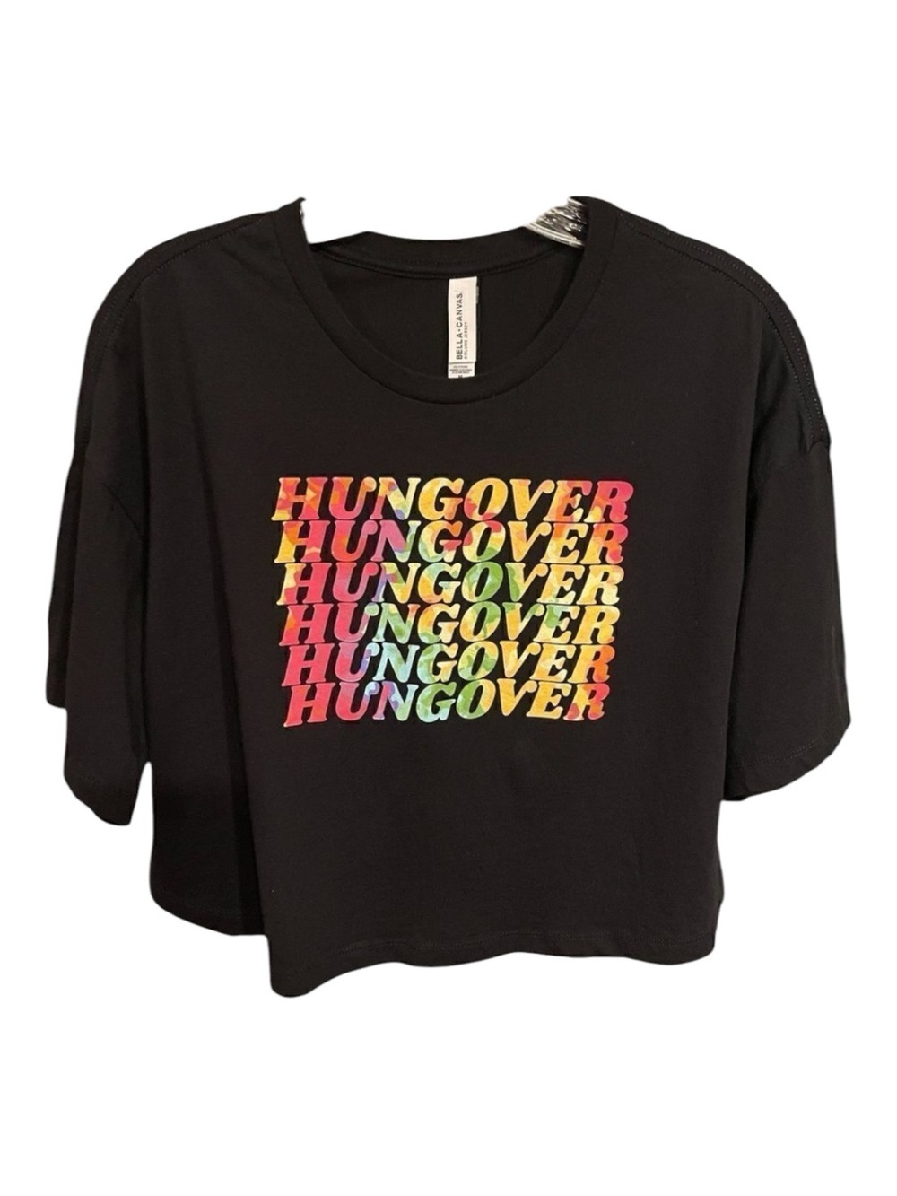 Barstool Sports Hangover Half T-Shirt Crop Top Black Rainbow Y2K M